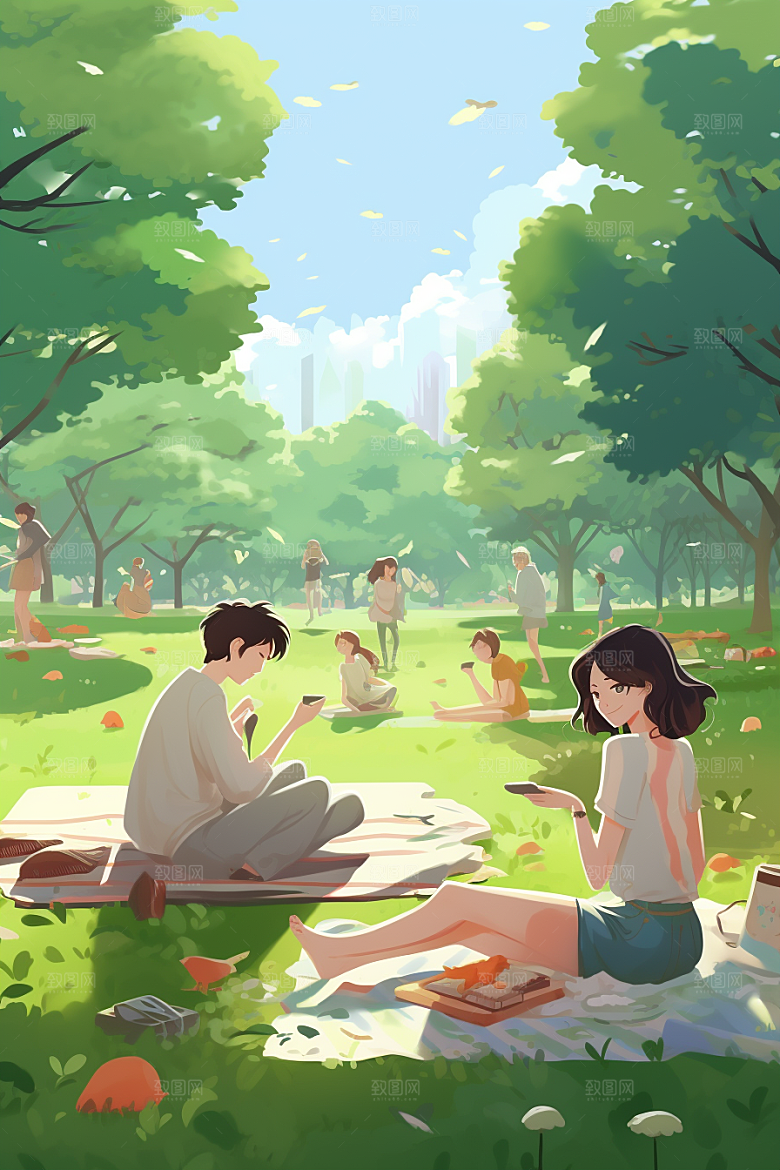 春游户外自然插画