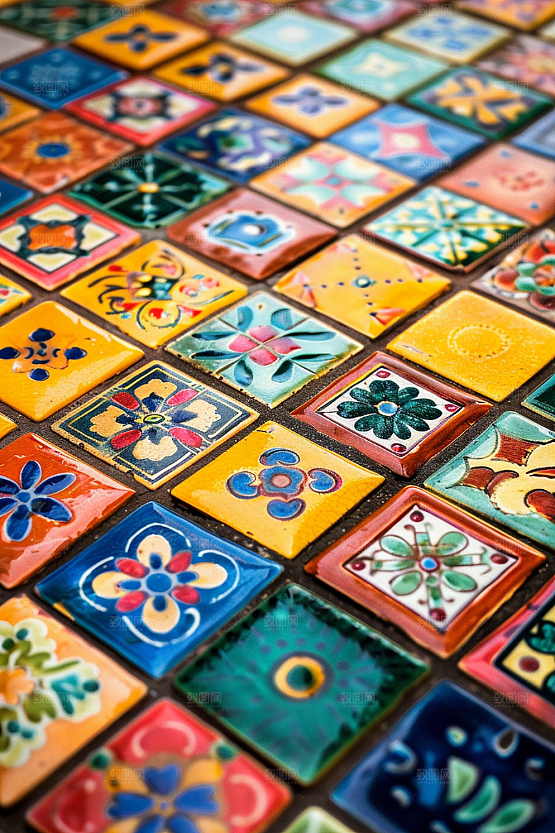 彩绘瓷砖精致花砖摄影图