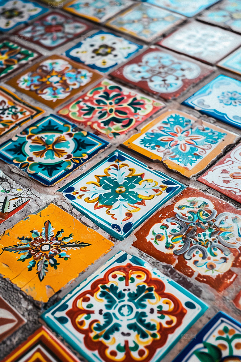 彩绘瓷砖陶瓷艺术摄影图