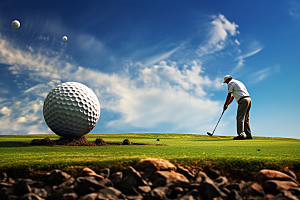 打高尔夫球运动蓝天白云草地摄影图