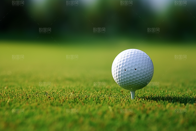 打高尔夫球蓝天白云草地高清摄影图