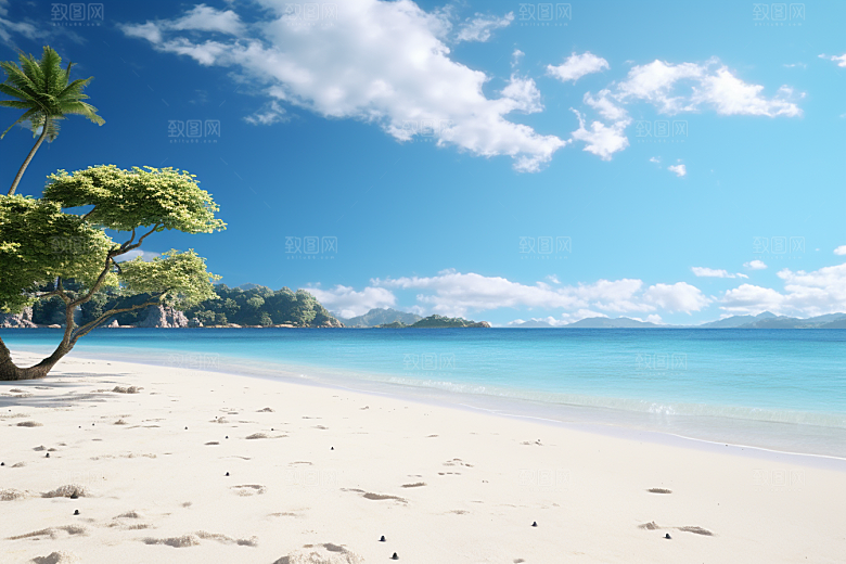 大海沙滩旅行蓝天白云摄影图