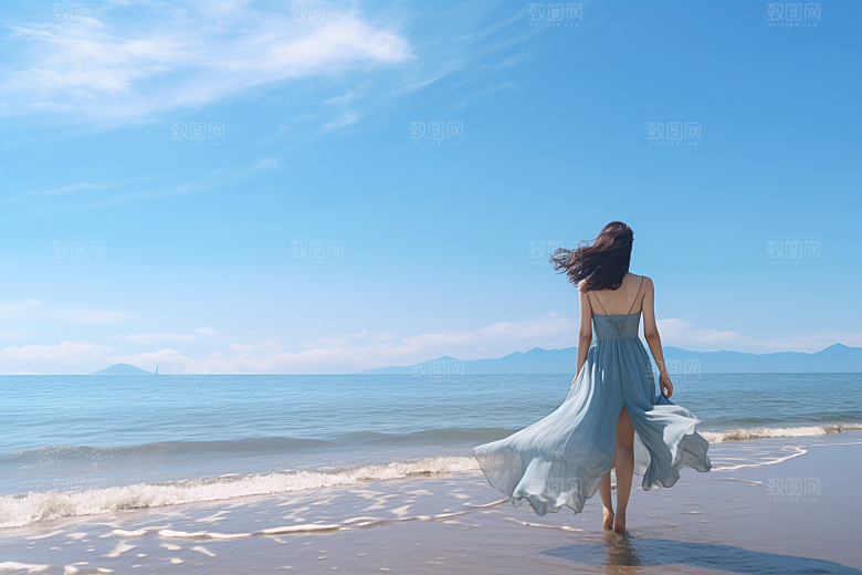 大海沙滩海岸线海水摄影图