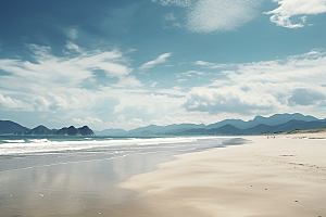 大海沙滩蓝天白云旅游摄影图