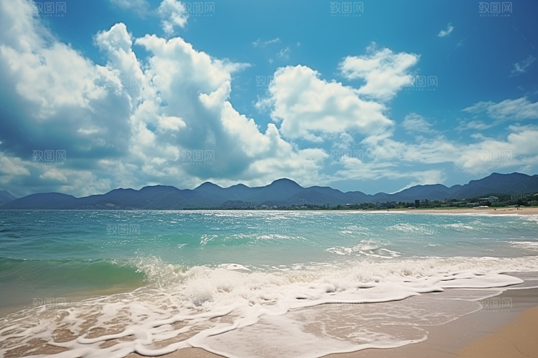 大海沙滩自然海水摄影图
