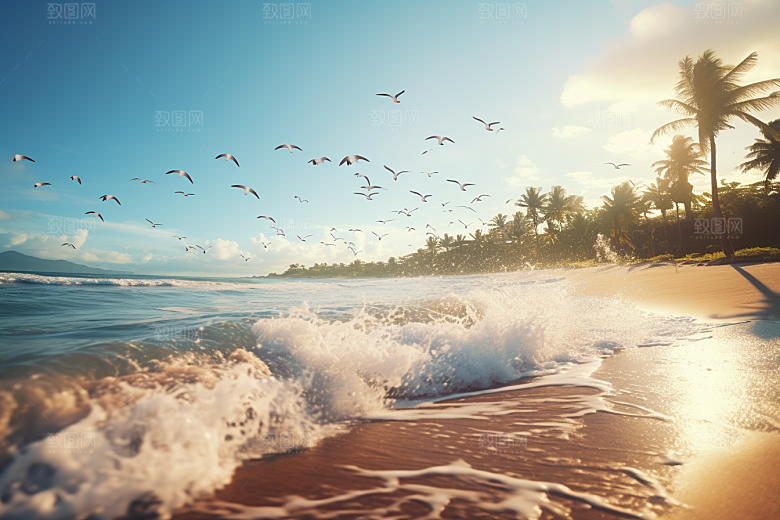 大海沙滩海边度假海岸线摄影图
