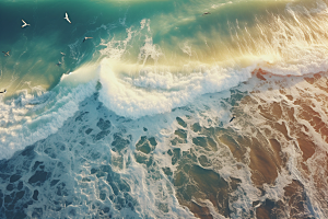大海沙滩海岸线蓝天白云摄影图