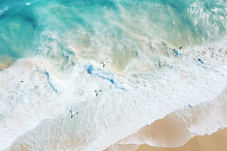 大海沙滩海岸线海洋摄影图