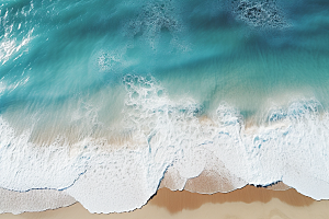 大海沙滩海岸线蓝天白云摄影图