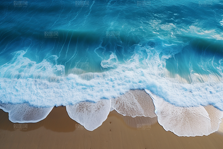 大海沙滩海水蓝天白云摄影图