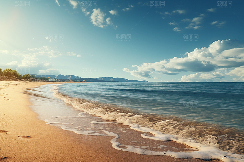 大海沙滩自然海岸线摄影图