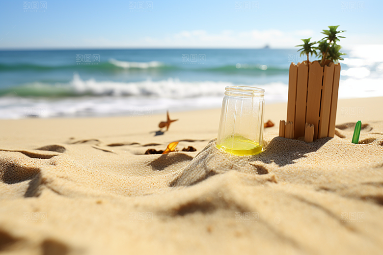 大海沙滩自然海水摄影图
