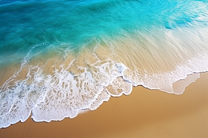 大海沙滩蓝天白云海水摄影图