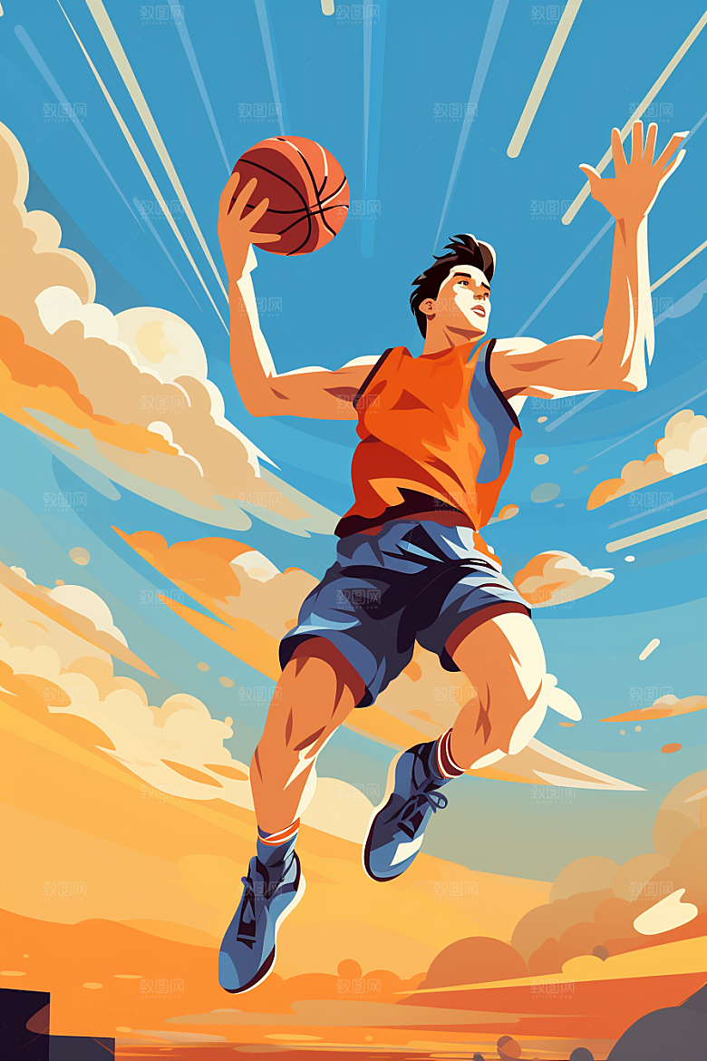 打篮球彩色篮球运动员插画