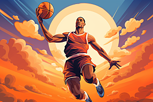 打篮球篮球运动员涂鸦风格插画