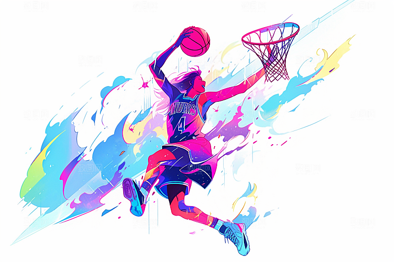 打篮球篮球运动员涂鸦风格插画