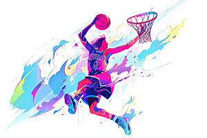 打篮球篮球运动员涂鸦风格插画