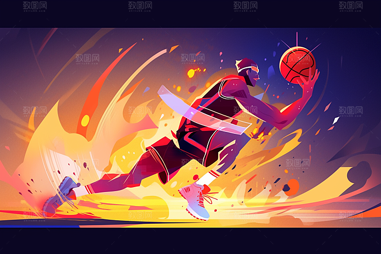 打篮球篮球运动员健身插画