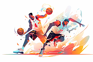 打篮球彩色体育插画