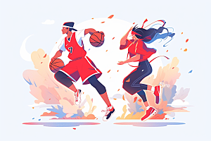 打篮球涂鸦风格竞技插画