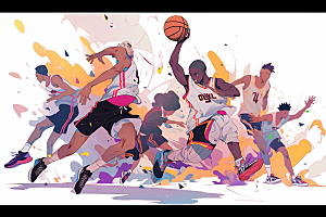 打篮球彩色运动插画