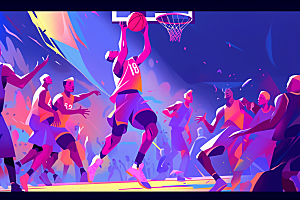 打篮球竞技彩色插画