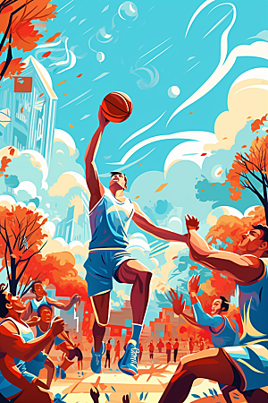 打篮球篮球运动员彩色插画