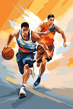 打篮球健身涂鸦风格插画