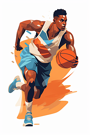 打篮球体育涂鸦风格插画