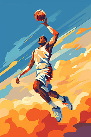打篮球涂鸦风格篮球运动员插画