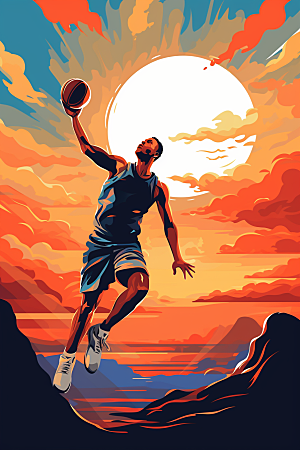 打篮球篮球运动员彩色插画