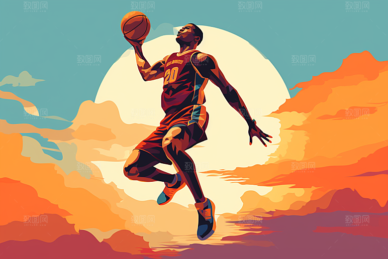 打篮球篮球运动员健身插画