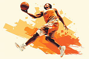 打篮球健身彩色插画