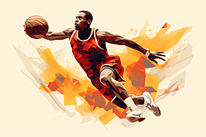 打篮球竞技涂鸦风格插画