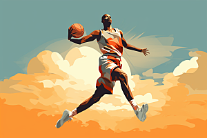 打篮球篮球运动员手绘插画