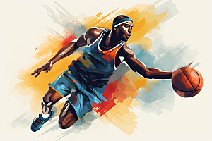 打篮球涂鸦风格篮球运动员插画