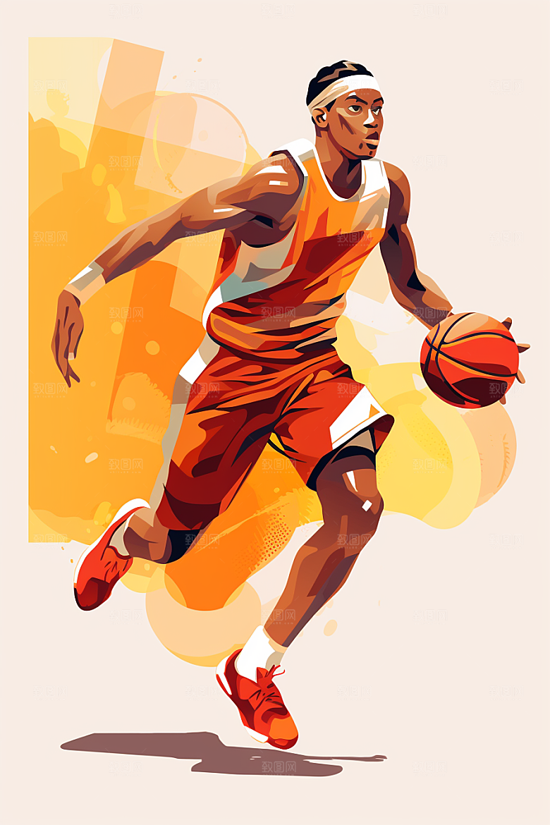 打篮球涂鸦风格健身插画