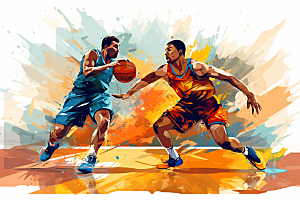 打篮球涂鸦风格体育插画