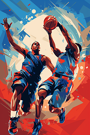 打篮球彩色篮球运动员插画