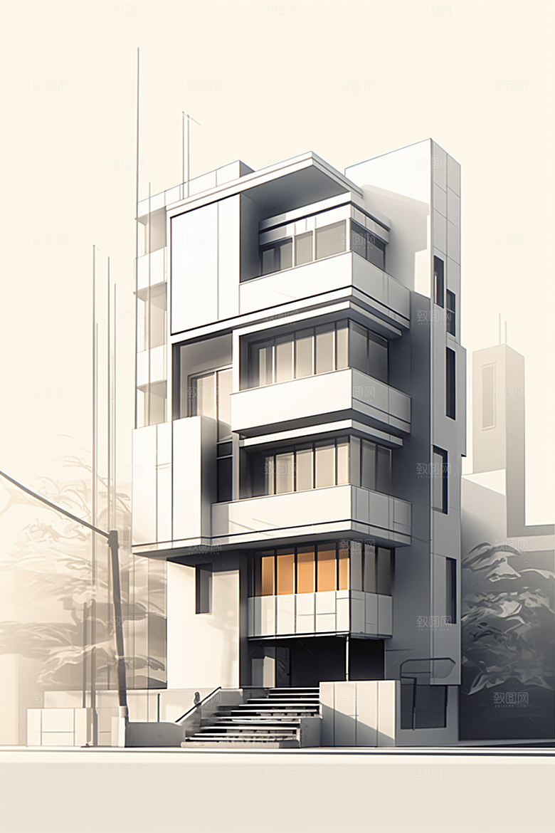 平面建筑高清简约插画
