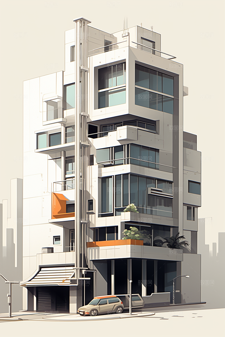 平面建筑立面设计感插画