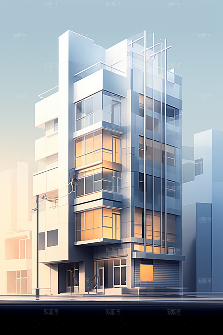 平面建筑扁平风简约插画