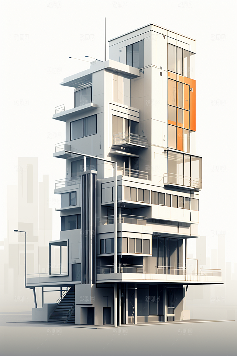 平面建筑几何大厦插画