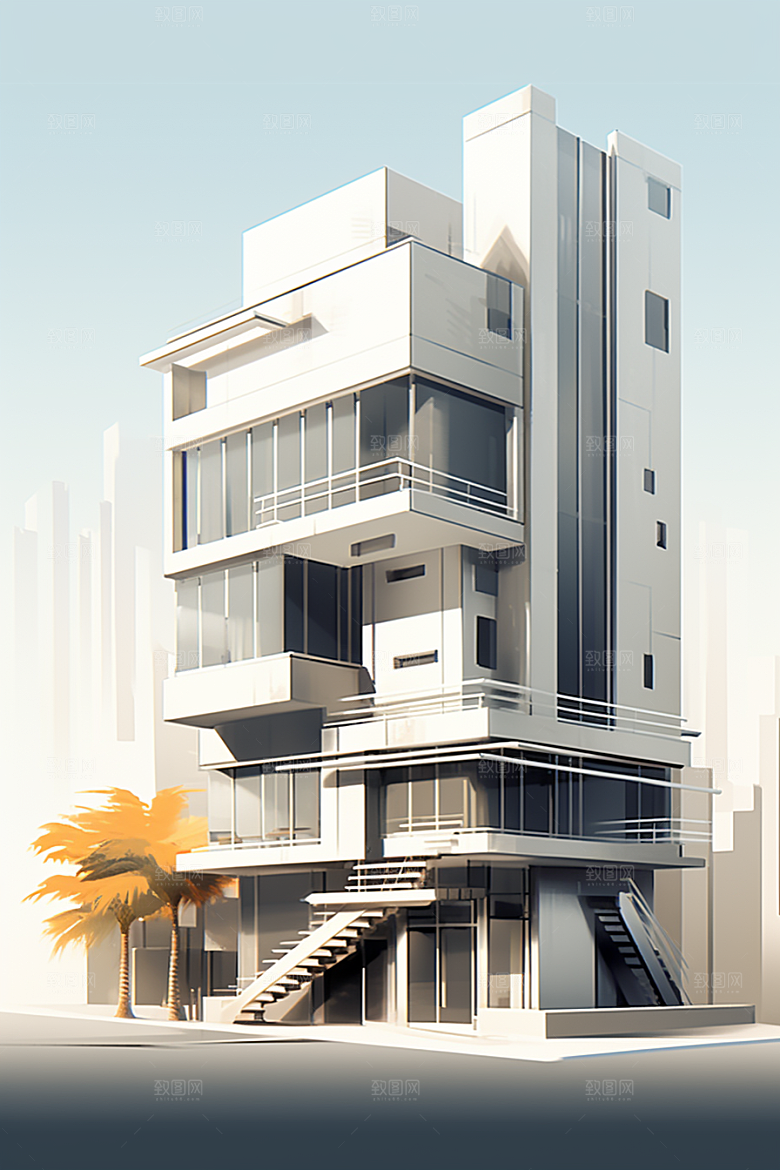 平面建筑简约设计感插画