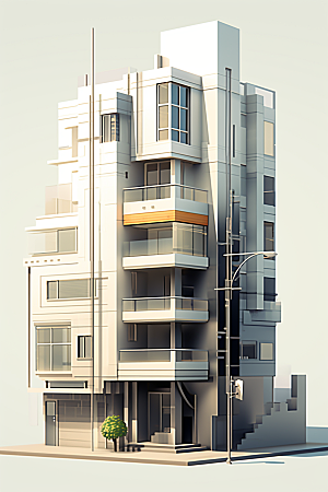 平面建筑立面设计感插画