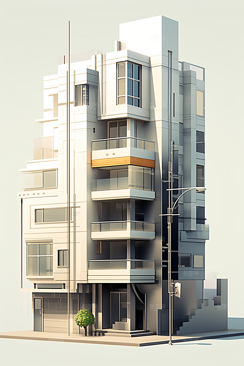 平面建筑立面设计感插画