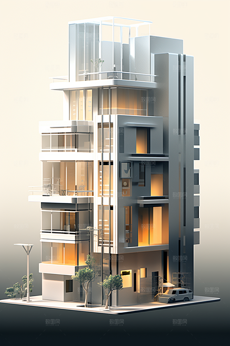 平面建筑大楼扁平风插画