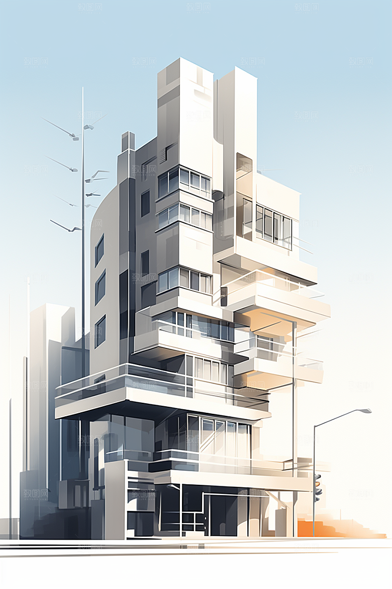 平面建筑立面几何插画