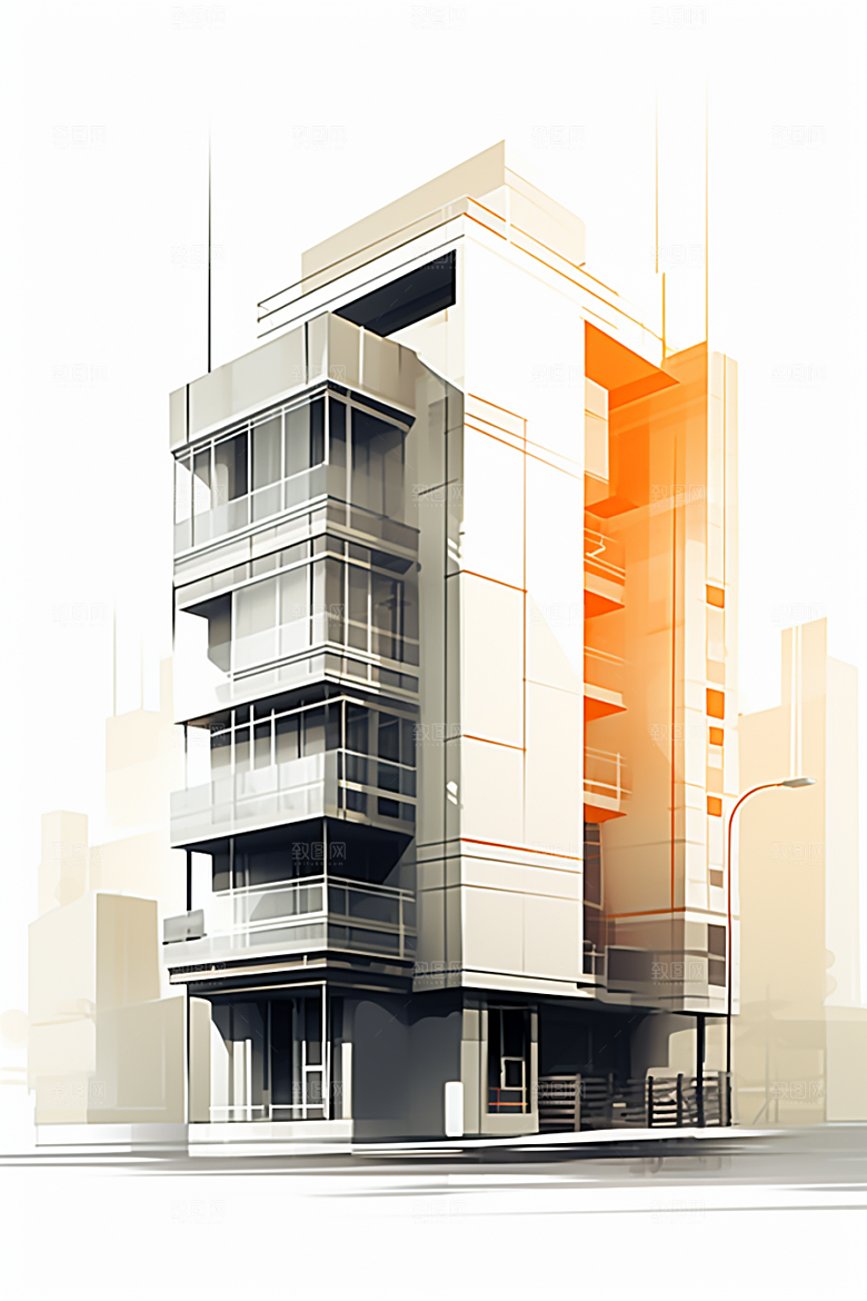 平面建筑立面大楼插画