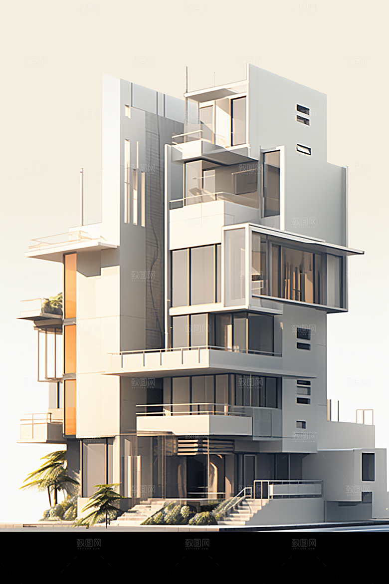 平面建筑立面简约插画